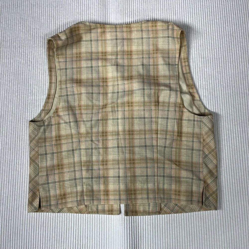 Vintage Mr. Mench Vest Mens M Beige Plaid Suit Waistcoat Spring Casual 70s 80s
